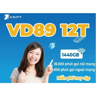 Sim Vinaphone  VD89P trọn gói 14 Tháng : ✔️  Tặng 120GB/tháng chia đều 4GB/ngày ✔️  Miễn phí 1500 phút Vinaphone mỗi thg