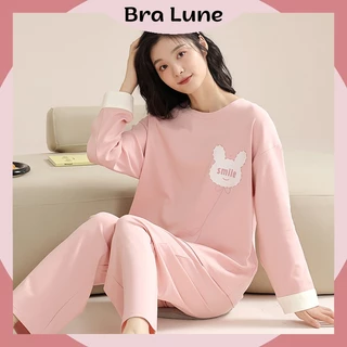 Bộ Đồ Ngủ Nữ Cotton Họa Tiết Thỏ Đáng Yêu, Đồ Ngủ Nữ Pyjamas Thoáng Khí mã 1011