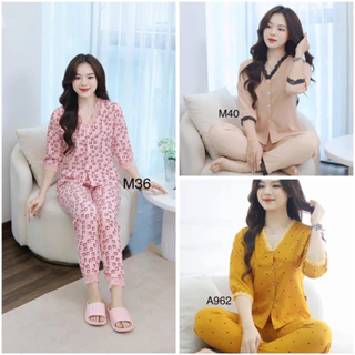 Set bộ đồ mặc nhà cổ V viền ren tay lỡ