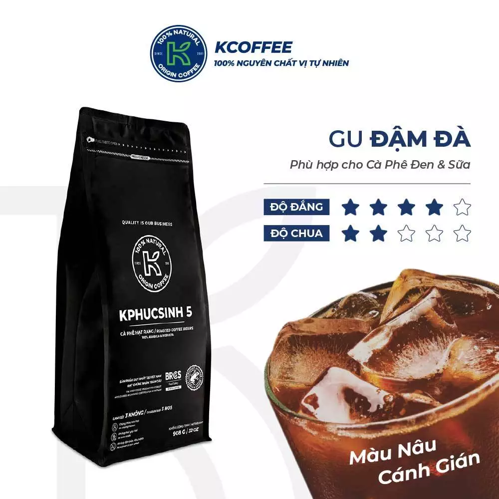 Cà Phê Rang Xay Nguyên Chất K Phucsinh 5  K Coffee Mix 100% Arabica Robusta Gu Cà Phê Đậm Đà