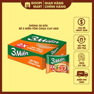 Thùng 30 Gói Mì 3 Miền Tôm Chua Cay 65g