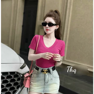 Áo Thun Cổ Tim,Áo Kiểu Xinh Sang Nữ Chất Liệu Cotton Tăm Thời Trang Mùa Hè