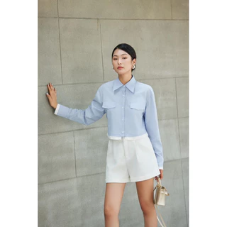 Áo Sơ mi thô xanh croptop HUONG BOUTIQUE BSSM43