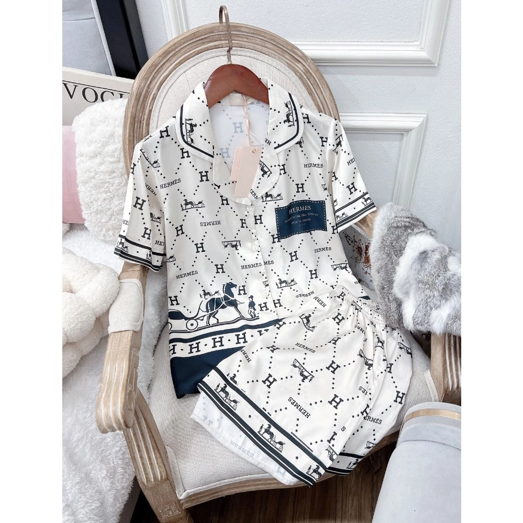 Bộ Pajama - Quần Áo Đồ Ngủ nữ Vải Lụa in Monogram Mềm Mại, Sang Trọng, Quý Phái - SHEC- Lady Solid