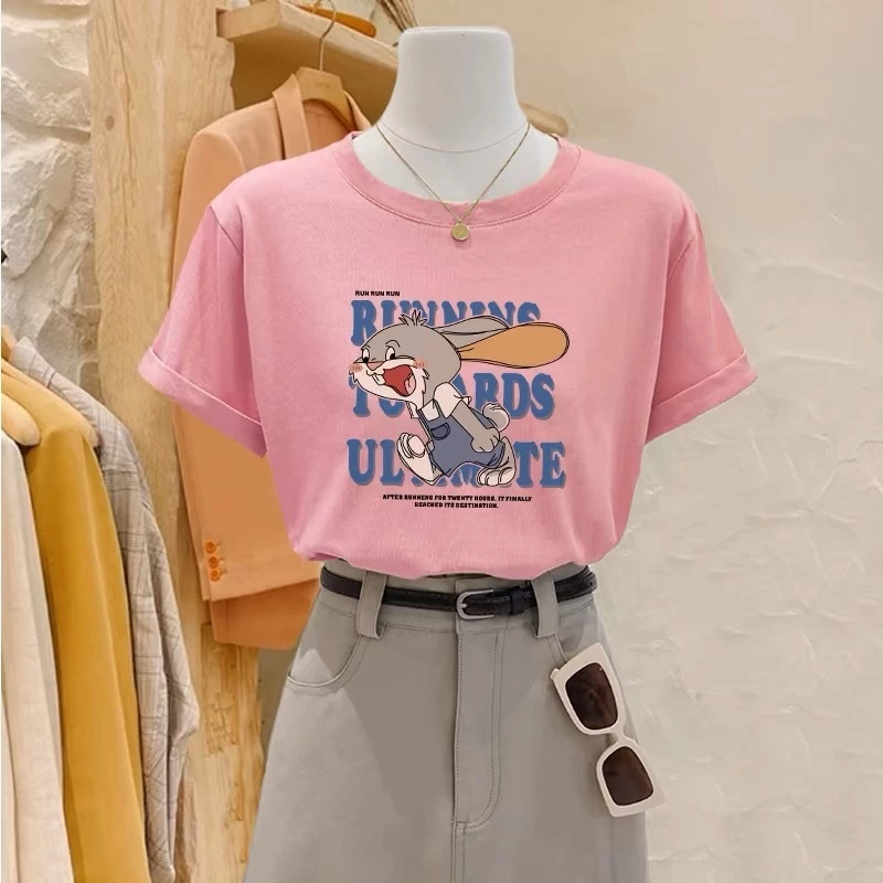 Áo Thun Nữ Cotton – Form Đẹp, Thoáng Mát, Co Giãn 4 Chiều – Dễ Phối, In Hình THỎ XÁM
