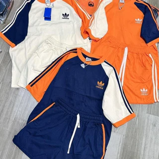 Sét bộ thể thao ADIDA họa tiết phối kẻ sọc, logo thêu UNISEX form rộng chất liệu cotton nam nữ mặc cực đẹp