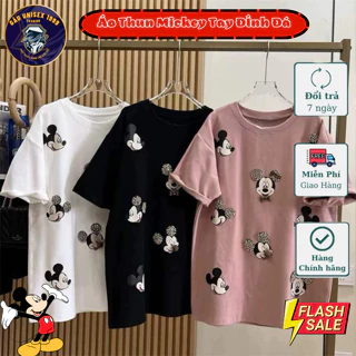 Áo Thun Cộc Tay Mickey Tai Đính Đá 💙 Chất Áo Dày Dặn, Cotton Khô, Thoáng Mát