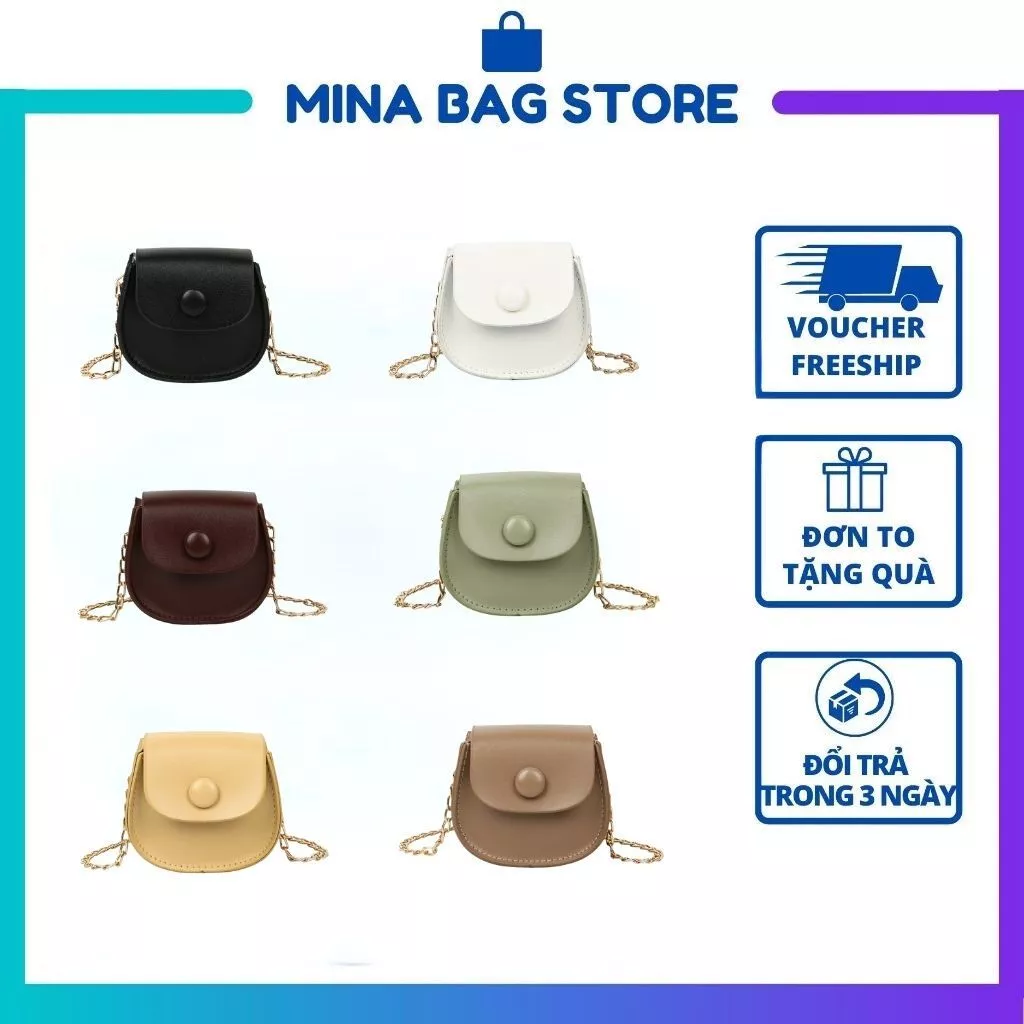 Túi xách nữ mini siêu xinh, túi nữ đeo chéo chất da PU phối dây xích thời trang T019