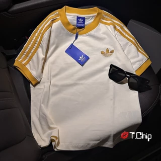 Áo Thun Adidas Form Rộng Phối 3 Sọc Kẻ Vàng Thêu Logo Siêu Đẹp , Áo Phông Tay Lỡ Chất Vải Cotton 100% Cao Cấp