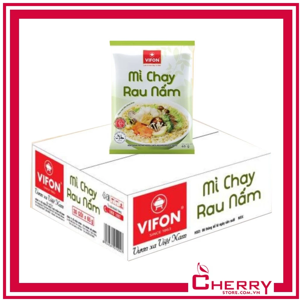 Thùng 30 gói mì chay Vifon rau nấm 65g