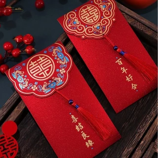 Bao lì xì đám cưới, đám hỏi, lì xì mâm quả màu đỏ, sang trọng cao cấp, size 9x16cm kim tuyến