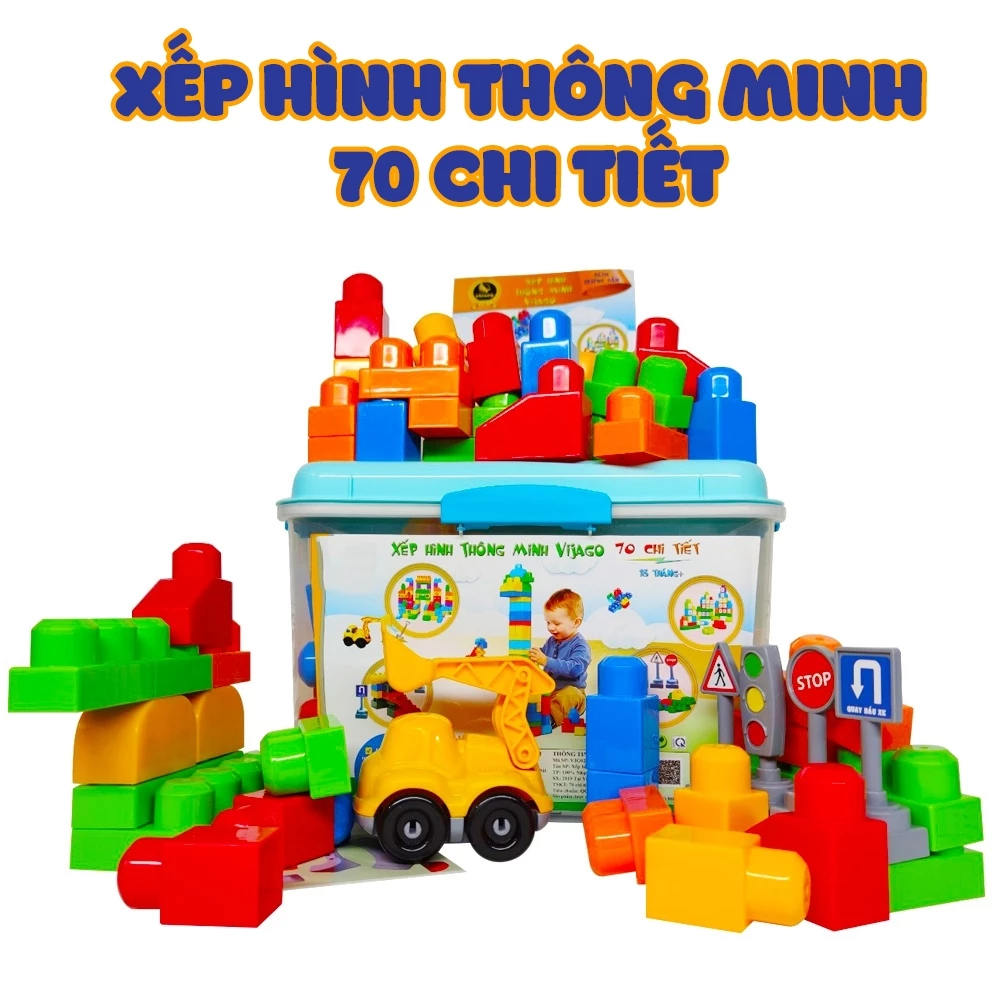 Bộ Xếp Hình Thông Minh Gồm 70 Chi Tiết Hộp Nhựa Hàng Việt Nam