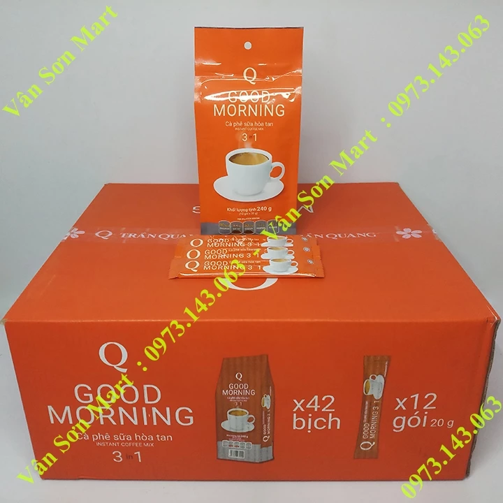 Thùng 42 bịch 240g (loại 12 gói nhỏ) cà phê sữa Good morning Trần Quang