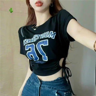 Áo thun croptop dây rút eo 76 vải borip dưới 55kg