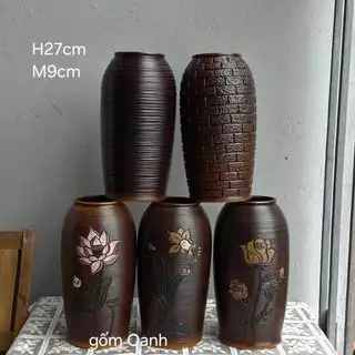 bình hoa men mộc dáng phích dễ cắm hoa để bàn trà, làm việc, phòng khách gốm Bát Tràng cao cấp