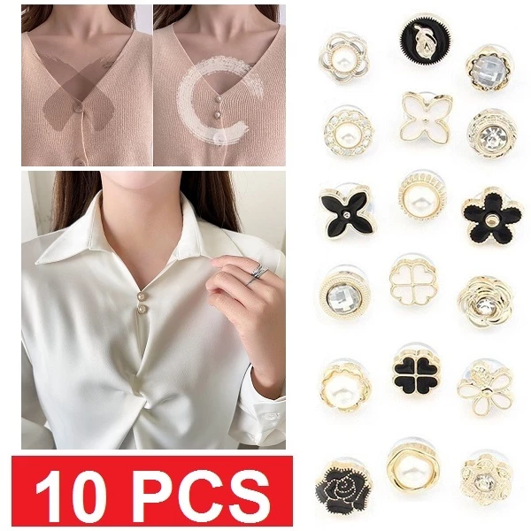 Set 10 Ghim Cài Áo Hàn Quốc Phụ Kiện Khuy Cài Thời Trang Tiện Lợi Thu Hẹp Cố Định Cổ Áo Sâu Váy Rộng