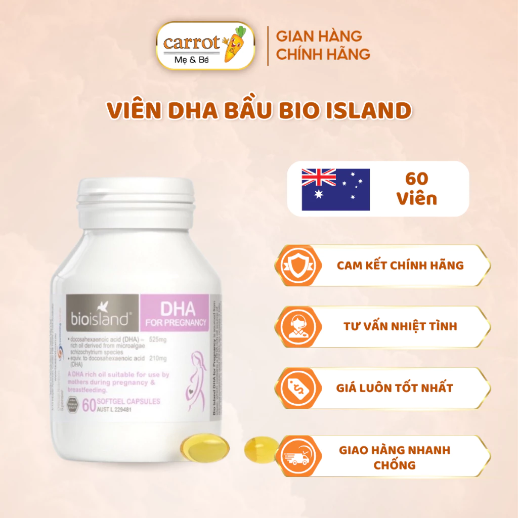 DHA Cho Bà Bầu Bioisland 60 Viên, Bổ Sung DHA Cho Mẹ, Giúp Phát Triển Trí Não Bé, Thông Minh - Siêu Thị Mẹ Và Bé Carrot