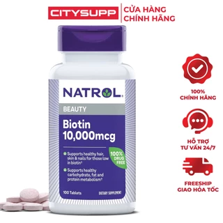 Viên uống Biotin 10.000 mcg (100 viên) Natrol Beauty | Hỗ trợ mọc tóc, da & móng chắc khỏe