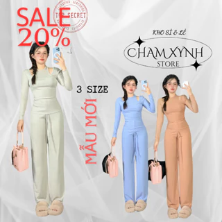 T10124 - Set bộ thun tăm lạnh phôi áo ba lỗ tay dài quần suông