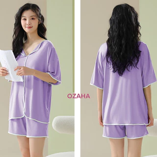 Bộ mặc nhà cotton Tay Ngắn Cao Cấp Có Đệm Ngực Dành Cho Nữ mẫu mới, bộ đồ mặc nhà siêu thoáng mát Ozaha