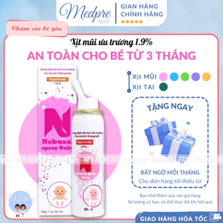 Dung dịch xịt mũi từ nước muối biển ưu trương Nebusal Spray Baby 1.9% - Giảm nghẹt mũi, sổ mũi ở trẻ em từ 3 tháng tuổi