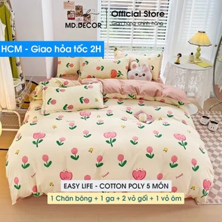 Bộ chăn ga gối Cotton Poly MD.DECOR họa tiết dễ thương, mềm mát thấm hút nhiều kích thước drap M2 M4 M6 M8