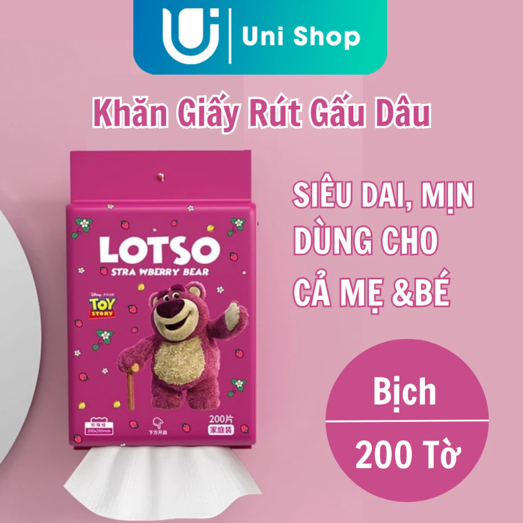 Khăn Giấy Gấu Dâu Đa Năng Losto, Khăn Lau Mặt Cho Bé Dai Mịn, Tiết Kiệm An Toàn Lành Tính Cho Da Uni Shop