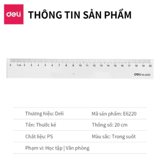 THƯỚC KẺ NHỰA DELI 20CM