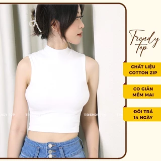 Áo thun nữ dáng croptop cổ cao sát nách tập yoga, thể thao chất liệu vải gân cao cấp AT34, CTWOMEN