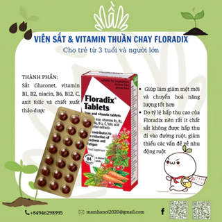 Sắt & vitamin thuần chay floradix 84 viên...( Cho bé từ 3 tuổi - người lớn )