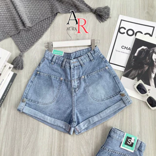 Quần short jean sọt cạp cao AVOCADO, quần đùi bò lưng cao sắn gấu phong cách retro