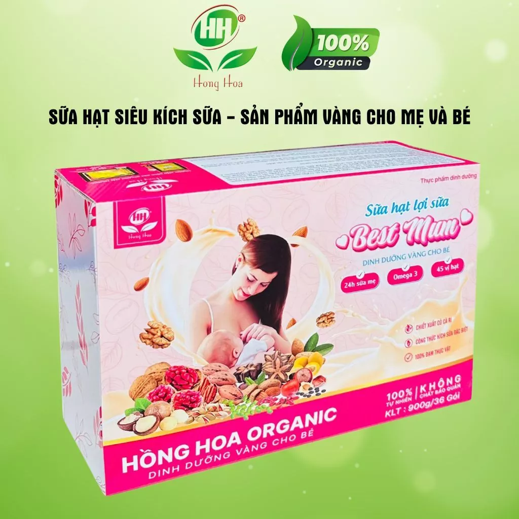 Sữa hạt lợi sữa - ngũ cốc lợi sữa Omega Hồng Hoa Organic - 45 vị hạt, sữa về nhiều, đặc và mát.