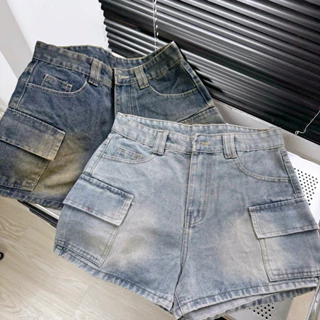 Quần đùi jean nữ bigsize ống rộng túi hộp cạp cao | OOTD BIGSIZE