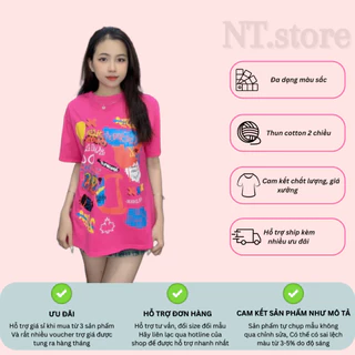 A12 Áo Thun Form Rộng In Sticker Trẻ Trung Năng Động Nhiều Màu Sắc | NT.store