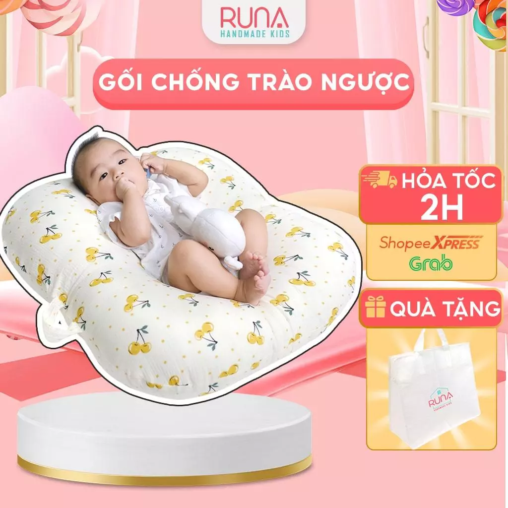 Gối chống trào ngược cho bé Runa Kids vải xô Muslin cao cấp thoáng khí thấm hút tốt an toàn cho bé