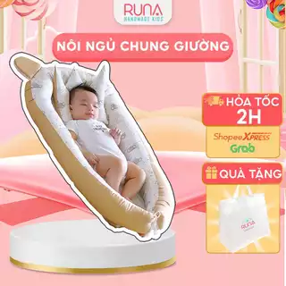 Đệm ngủ cho bé Nôi ngủ chung giường cho bé sơ sinh Runa Kids vải Cotton Hàn thoáng mát giúp bé ngủ ngon chống giật mình