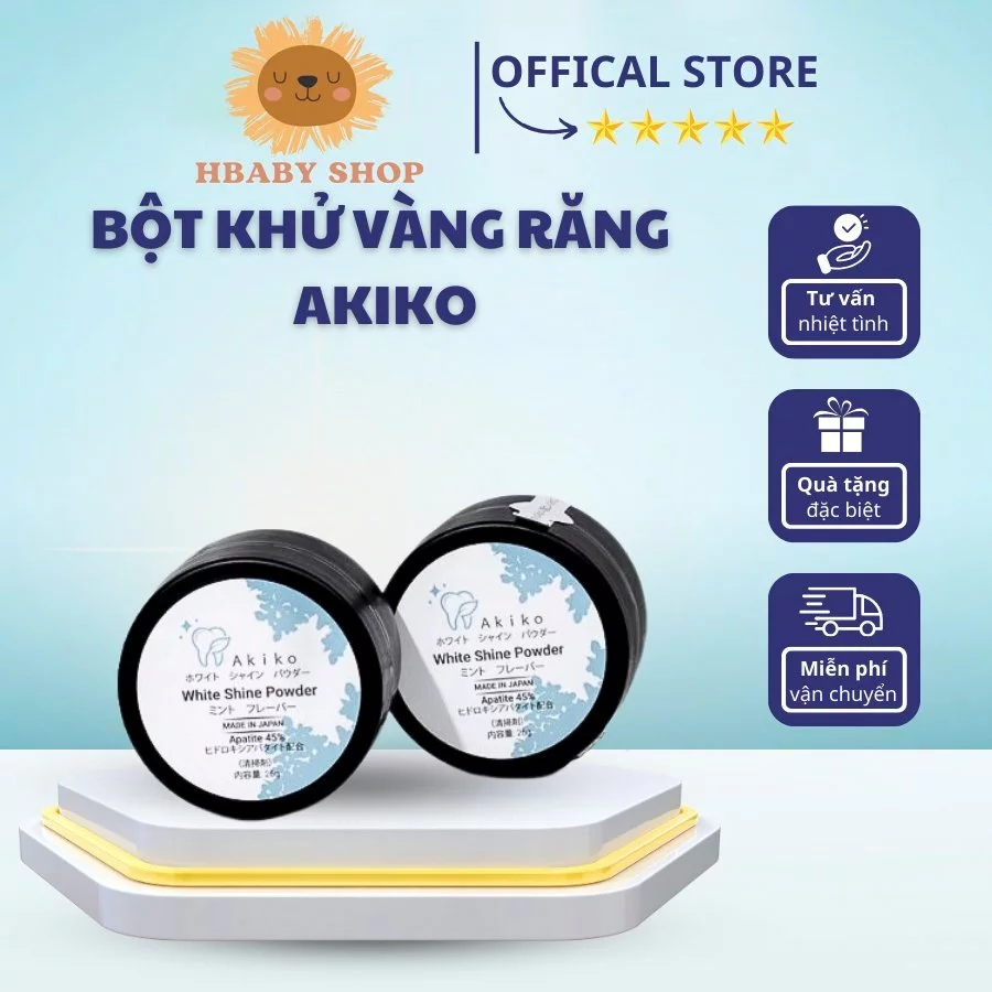 Bột khử vàng răng Akiko giúp làm trắng răng, ngừa sâu răng, mang lại hơi thở thơm mát