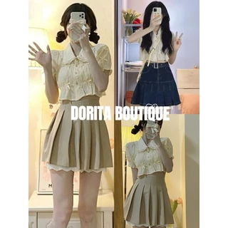 ÁO SƠ MI ĐŨI GÂN CROPTOP ĐÍNH NƠ SIÊU XINH ULZZANG HÀN QUỐC DORITA BOUTIQUE