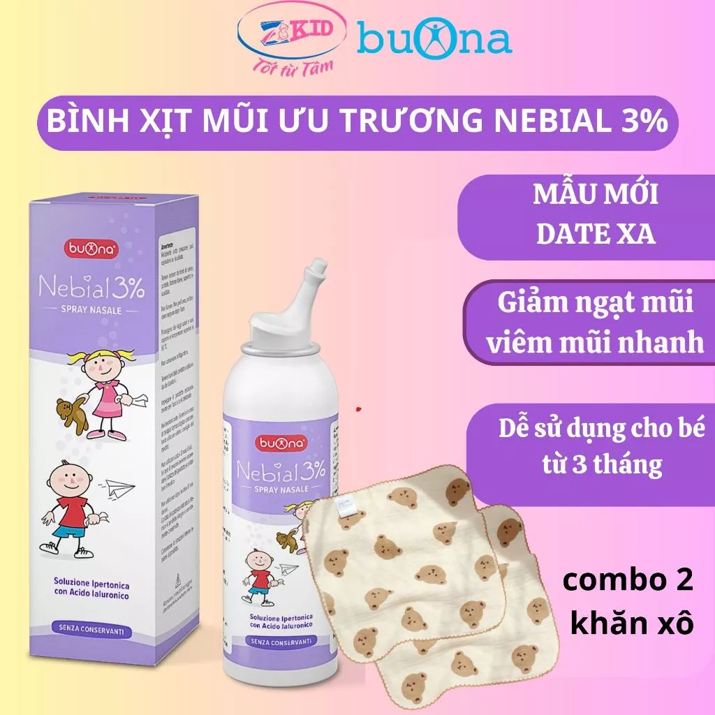 Xịt mũi ưu trương Nebial 3%, giảm nghẹt mũi, sổ mũi cho bé từ 3 tháng tuổi, hiệu quả nhanh - Hàng chính hãng