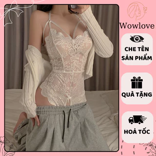 Đồ Ngủ Sexy Bộ Body Suit  Cổ Chữ V Xẻ Đáy Sexy Quyến Rũ WOWLOVE[6809]