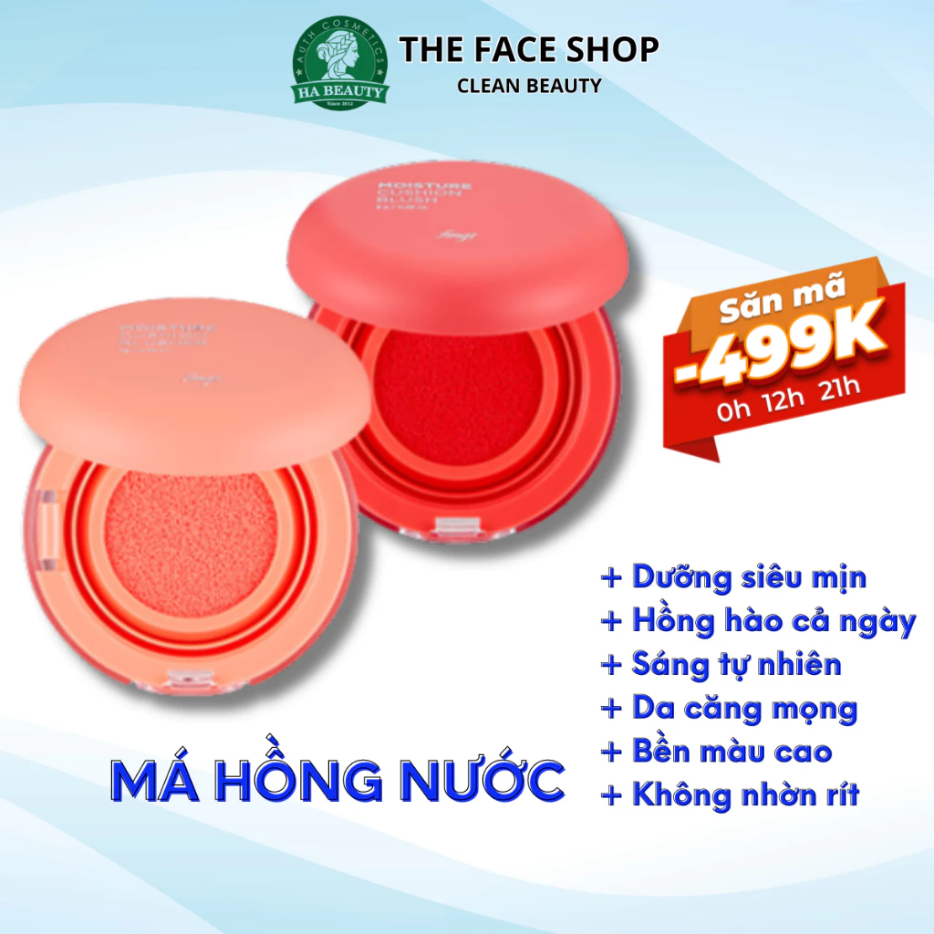 Má hồng dạng nước The Face Shop trang điểm dưỡng da Hàn Quốc Moisture Cushion Blush 8g siêu mịn nâng tông sáng tự nhiên