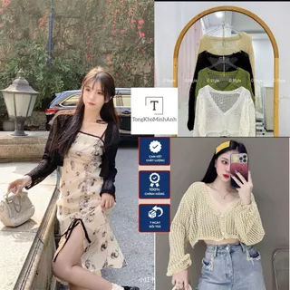 Áo Khoác Len Nữ Mỏng, Áo Khoác Cadigan Lưới 4 Màu Đơn Giản Phong Cách Hàn Quốc Phối Áo 2 Dây Trendy Dễ Thương Tongkhomin