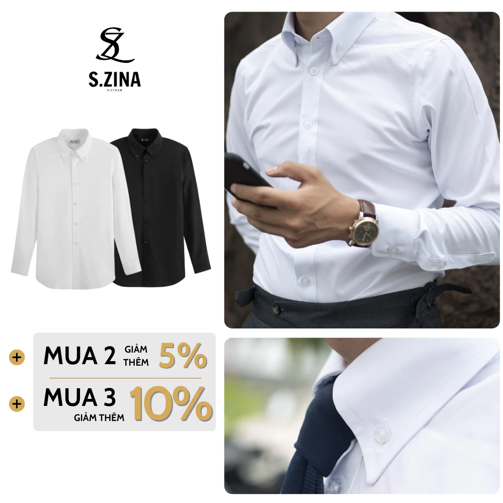 Áo Sơ Mi Tay Dài Slim Office Button Down Collar, Áo Sơ Mi Nam Cổ Đứng, Chất Liệu Chống Nhăn, Dễ Phối Đồ - SZN0003