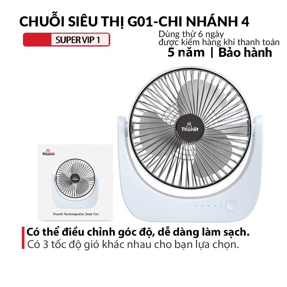 Quạt Sạc G01 USB Để Bàn 6 Inch 3 Mức Tốc Độ 1250mAh