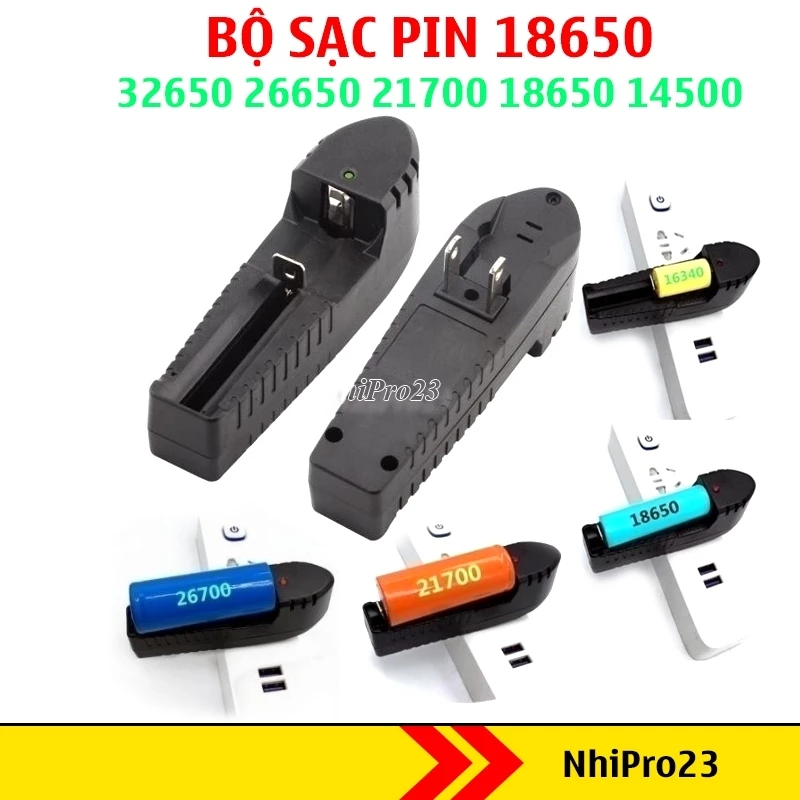 Bộ sạc pin lithium 3.7v 16340/ 14500/ 18650/ 26700/ 21700/ 26650/ 32650 chuyên dụng có đèn báo đầy