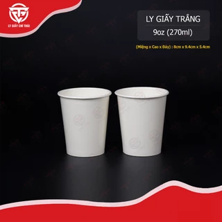 SET 50c Ly Giấy Trắng 9oz 260ml , dành cho uống cafe nóng, trà đá, nước uống văn phòng