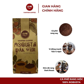 Cà phê rang xay Vantien Coffee Robusta Đắk Wer vị đắng mạnh, nhiều hàm lượng cafein 200g