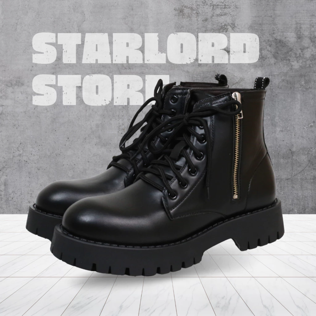 Giày Combat Boot nam nữ StarLord SL1111 màu đen da cao cấp