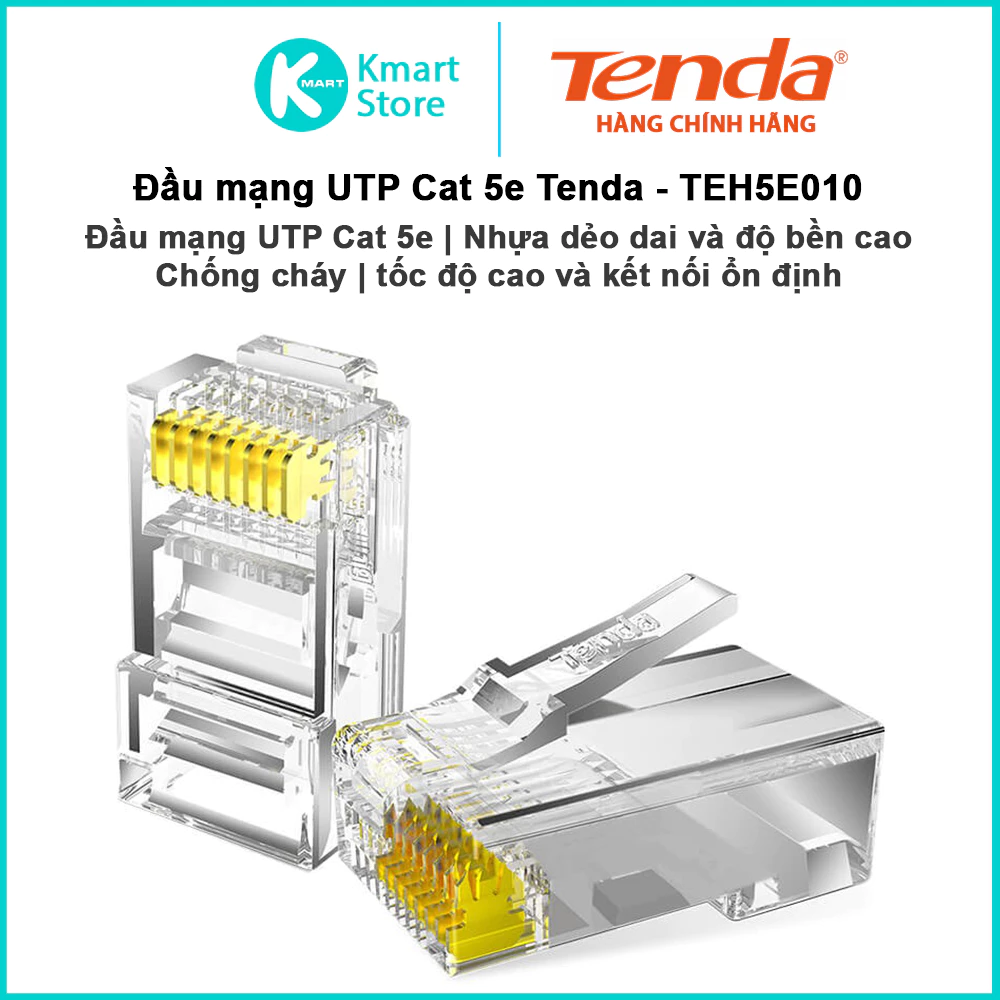 Hạt mạng RJ45 UTP Cat5e Tenda TEH5E010 | Chống cháy | Độ bền cao | Kết nối ổn định | Hàng Chính Hãng