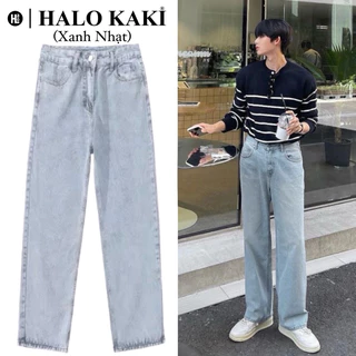 JEANS XANH TRƠN BAGGY - Quần jeans ống suông rộng form hàn quốc unisex basic halo kaki